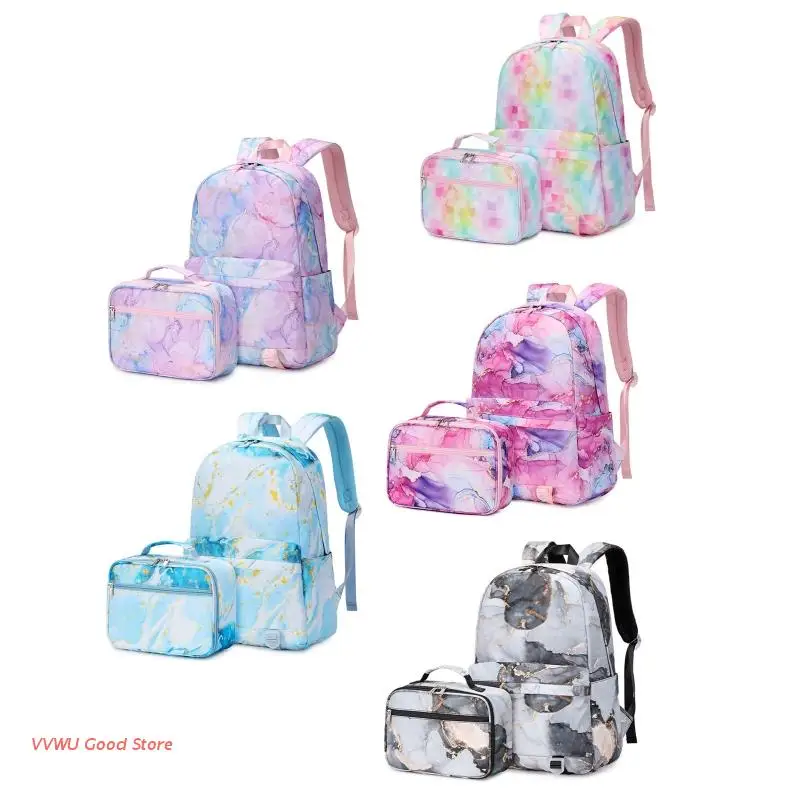 

Cute Backpack with Lunch Bags Nylon School Bag for Teenagers Youth Rucksack Student Casual Daypack Female Bookbag