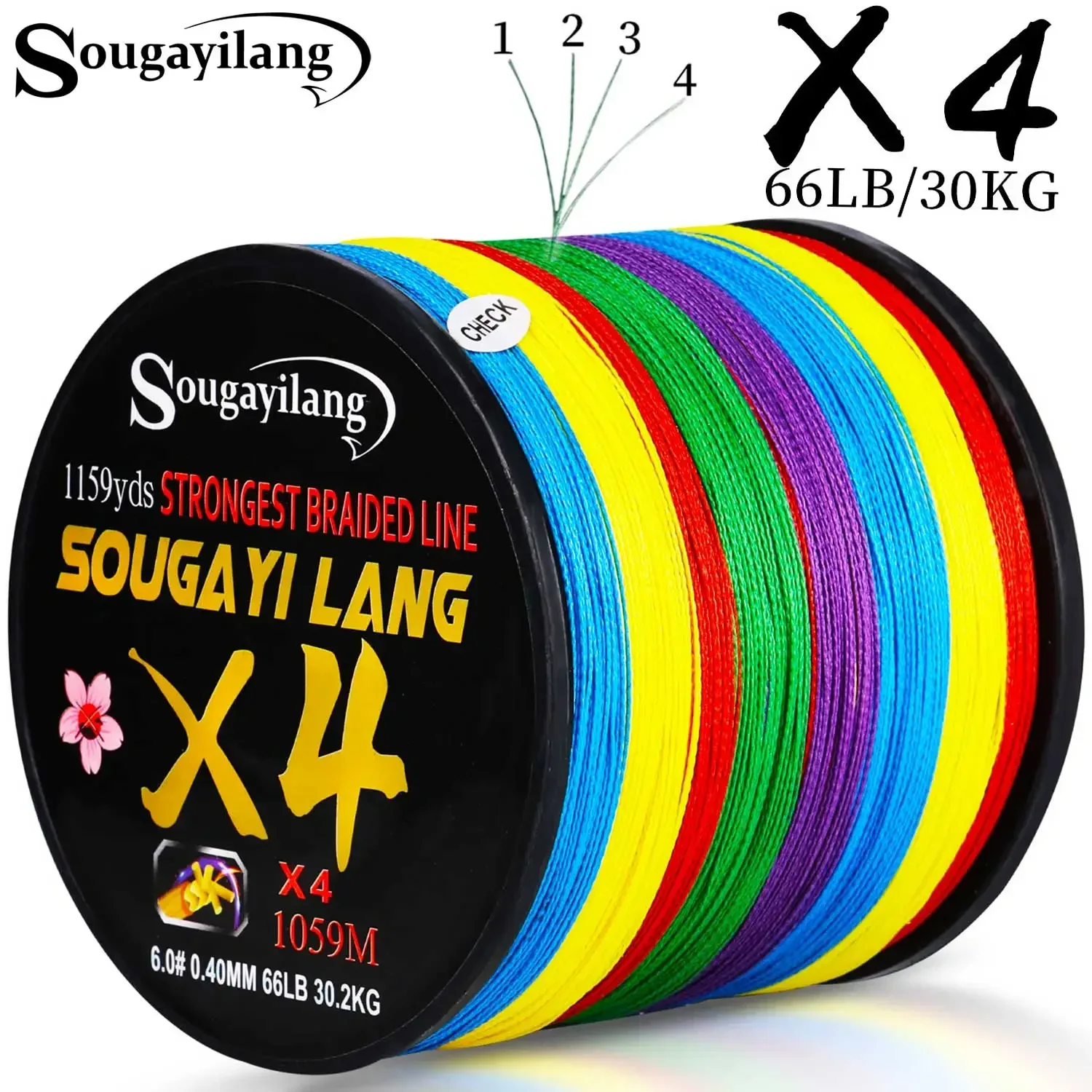 Плетеная леска Sougayilang 100 М/300 М 4 Нити 22-88 Фунтов