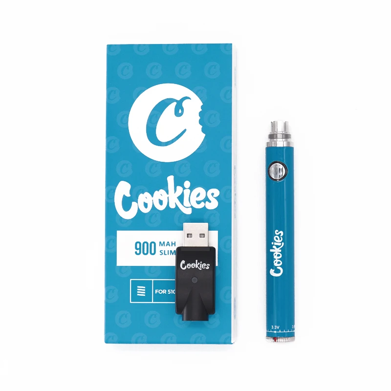 

10pcs 900mAh Cookies Vape Pen Battery VV Preheat 3.3-4.8V Slim Adjust for 510 Thread Dab Wax Thick Oil CC-ELL Cartridge Vapor
