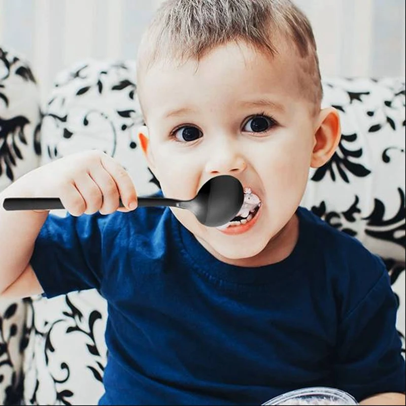 Мини десертные ложки черные чайные с матовой ручкой для десерта чая мороженого