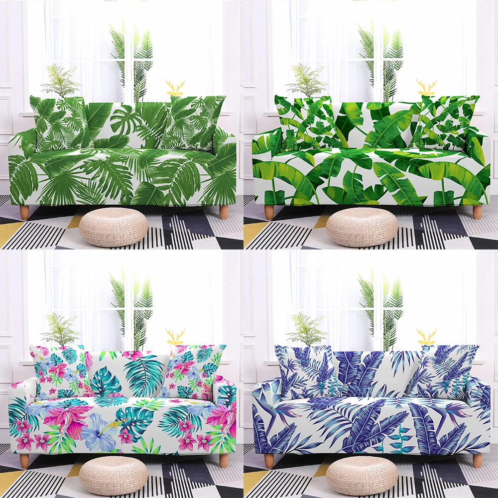 

Tropical Leaves Sofa Cover Green Plants Washable Couch Cover Elastic Sofa Covers Protector For Living Room Banquet Party Decor