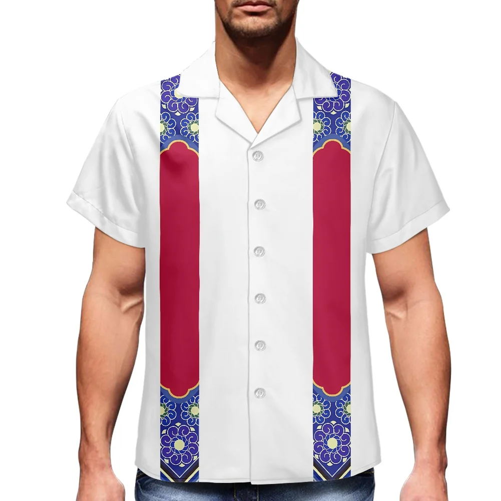 

White Men Shirts Short Sleeve Polynesia Tribal Fashion Ribbon printing Mens Luxury Shirt Oversized Custom Button Down Shirt Men