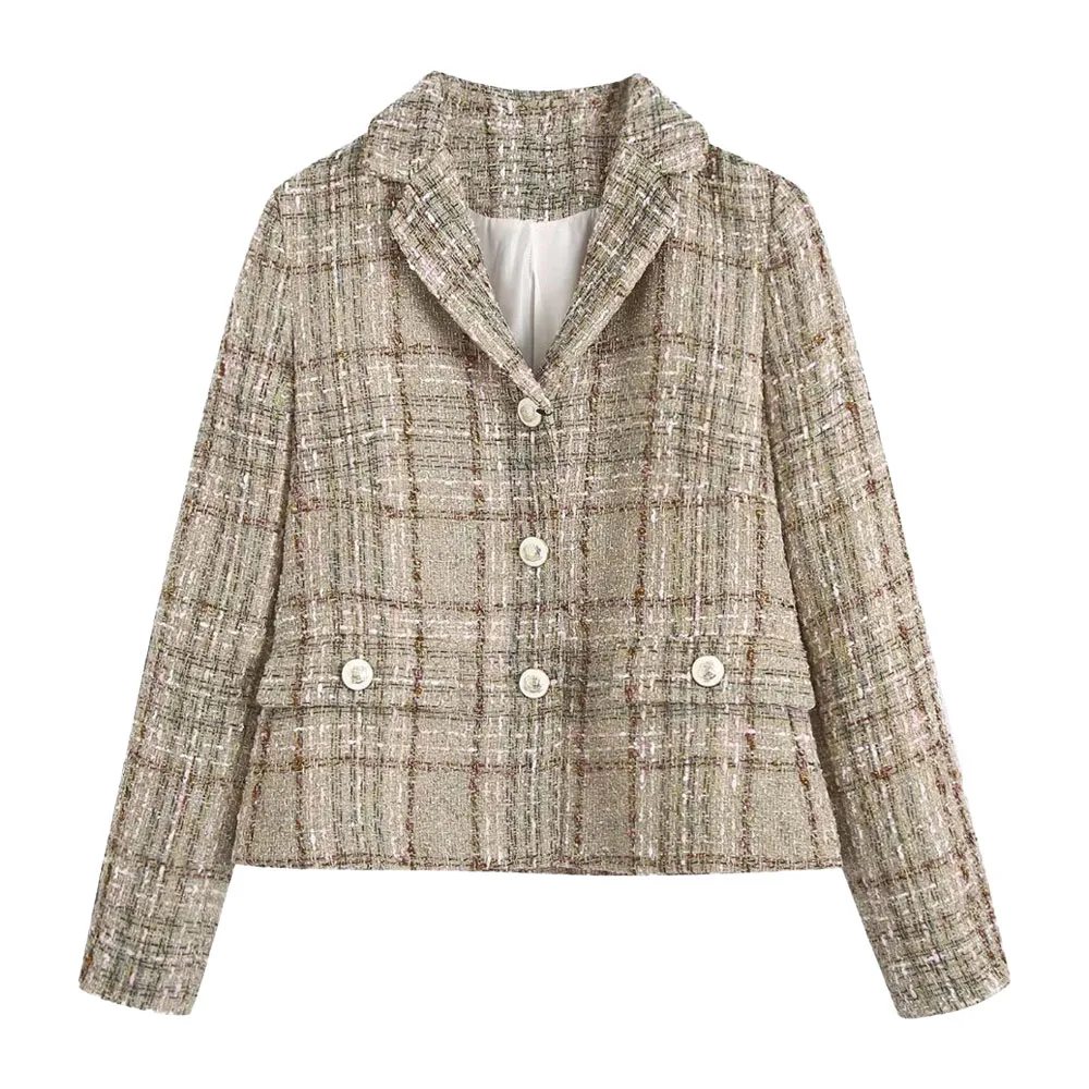 

Женский модный пиджак 2022, Новый Повседневный текстурированный короткий костюм в стиле ретро, универсальный шикарный Женский блейзер с длин...