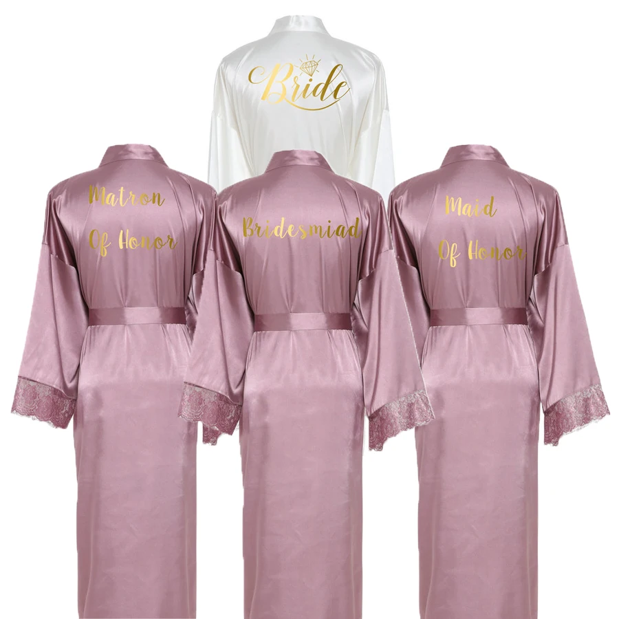 Silk Satin Lace Robes White Bridesmaid Bride Wedding Long Robe Bathrobe Plus Size Maid of Honor Gown Pajamas Green