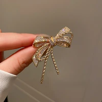 gold color rhinestone bow brooches for women bowknot brooch winter style high quality broches gift