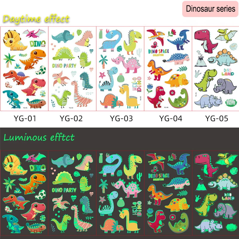 5 шт./лот светящаяся татуировка для лица Временный Цвет единорог динозавр Русалка