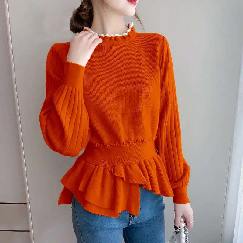 

Fashion Ruffles Spliced Knitted Folds Asymmetrical Sweaters Women's Clothing 2022 Autumn New Loose Casual Pullovers Korean Tops