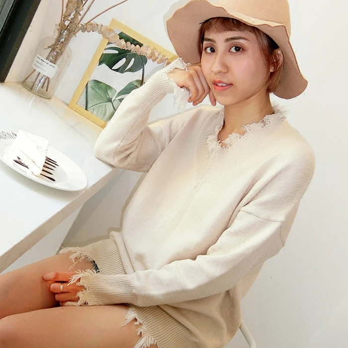 Осенний женский свитер с V-образным вырезом цвет в ассортименте |