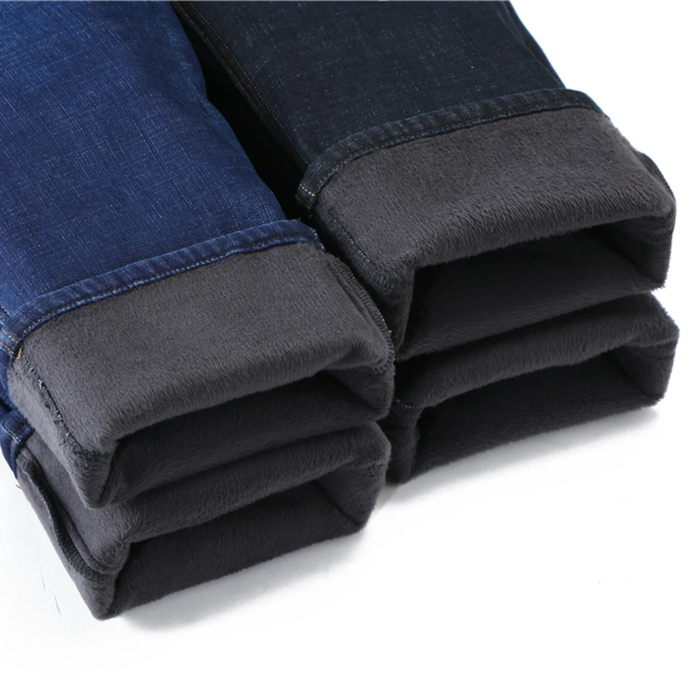 COODRONY Winter Men's Fleece Warm Jeans Business Casual Stretch Fabrics Regular Fit Denim Pants Male Brand Thick Trousers Z4049