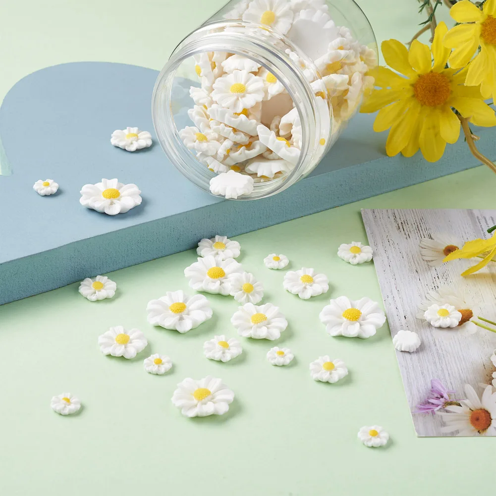 150Pcs Resin Cabochons Daisy Flat Back Convex For Jewelry Making Findings Supplies DIY Craft Cameo Decoration 10~24.5x4~5.5mm