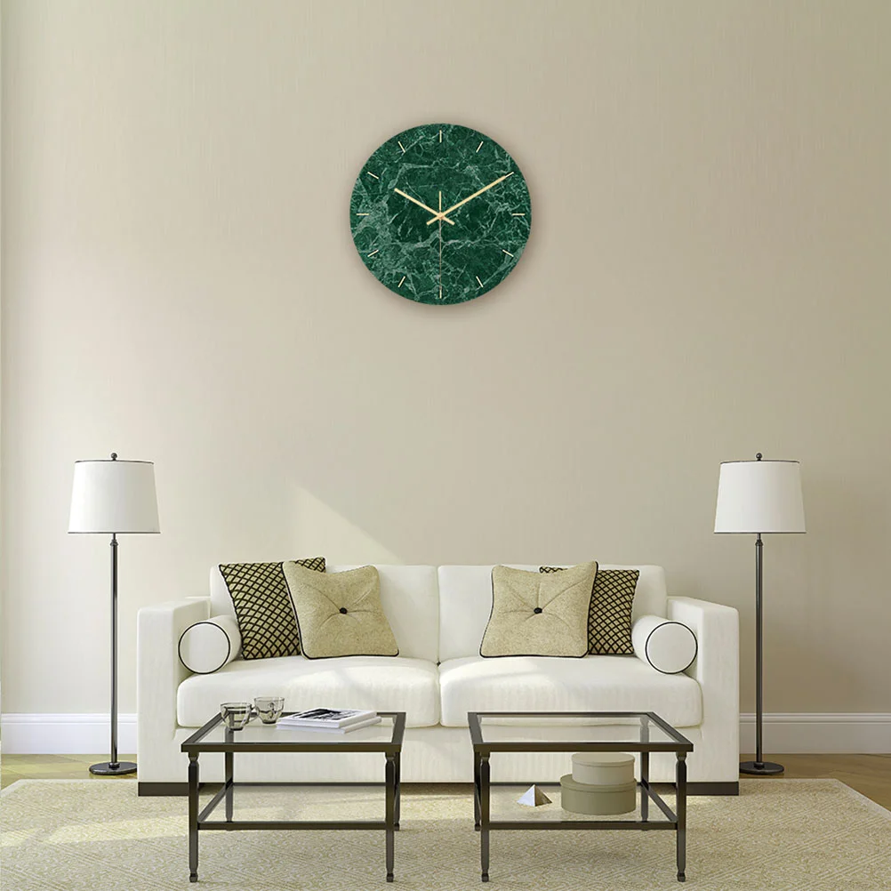 

1pc Modern Wall Clock UV Printing Dark Green Marble Grain Decor Wall Clock Acrylic Clock without Battery for Office