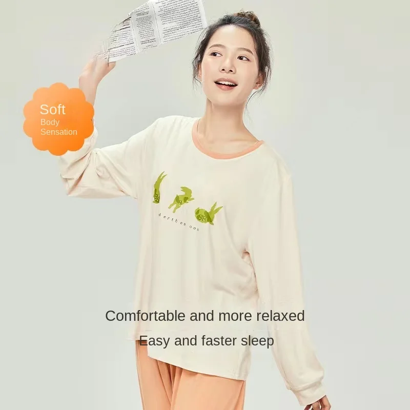 Spring / Autumn New 100% cotton long-sleeved trousers ladies pajamas suit plus size long Sleepwear women's home Nightwear