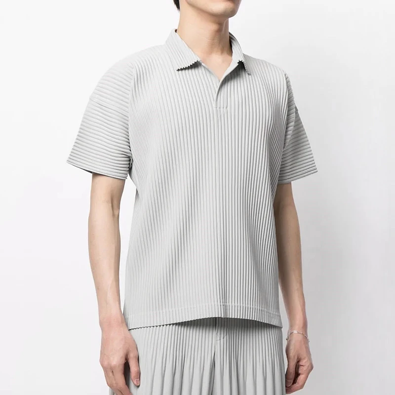 

Плиссированная ткань Issey Miyake Homme, Свободный Топ с отворотом, повседневная мужская рубашка поло с коротким рукавом