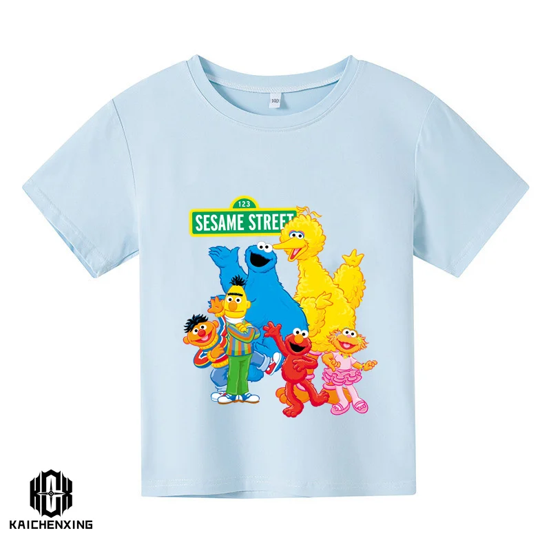 

2023 Summer Sesame Street Elements Fashion Cute cartoon design T-shirt for boys/girls short sleeve printed kids