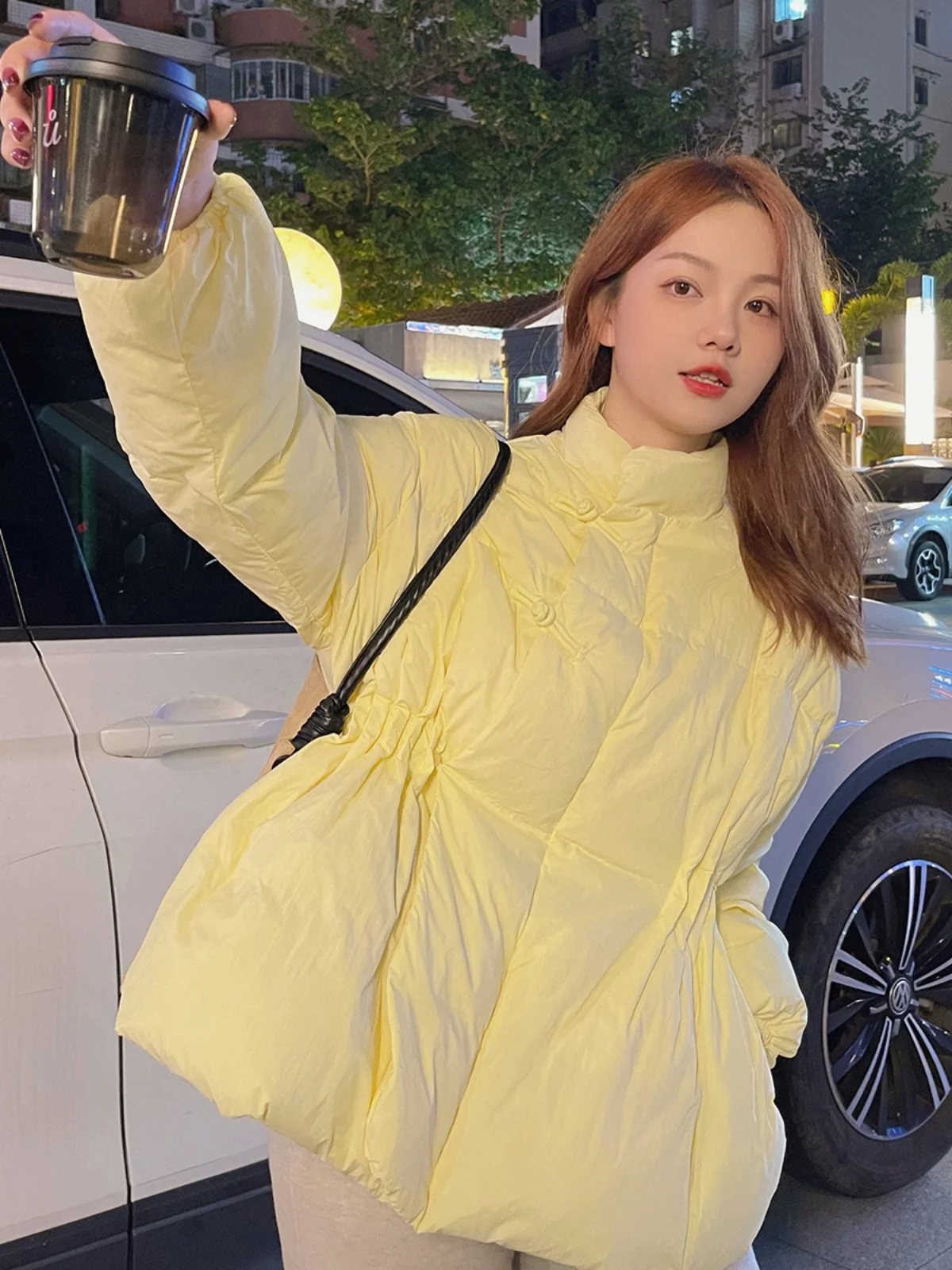 Фиолетовый пуховик в национальном стиле ретро женский зимний легкий утолщенный