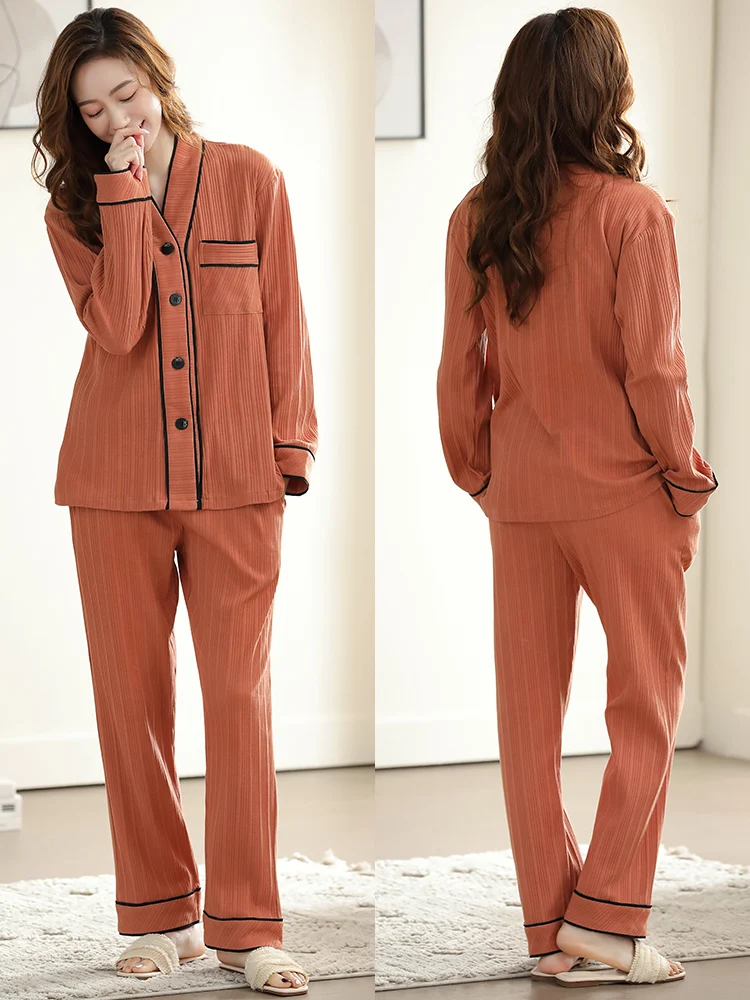 Новинка 2024 женские пижамы из чистого хлопка на весну и осень домашняя одежда с