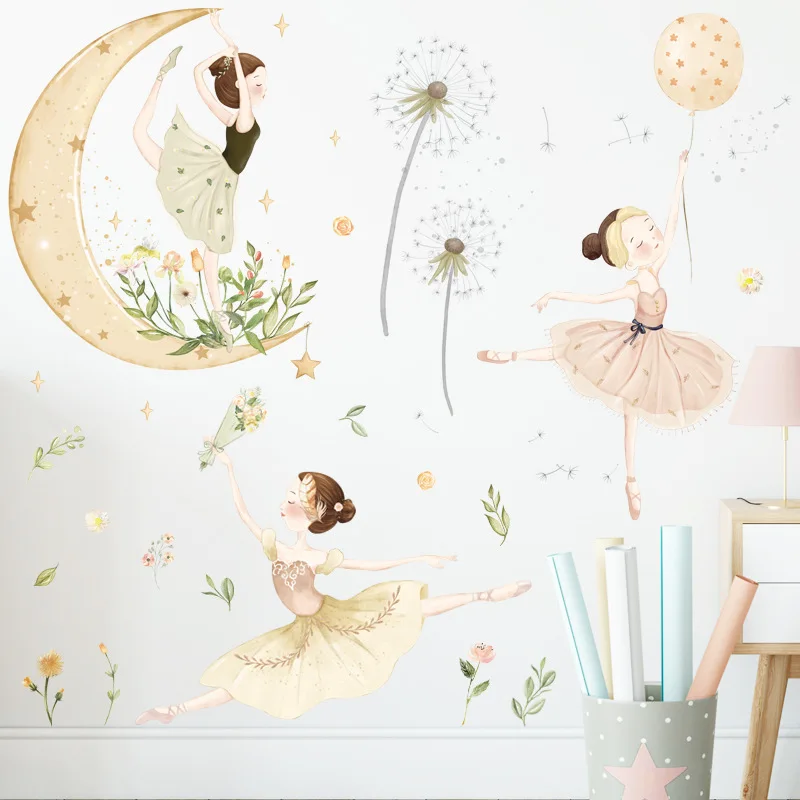 

Wall Stickers Decor for Home Living Room Moon Star Dance Girls Wall Decals Posters DIY Removable Self-Adhesive Wallpapers