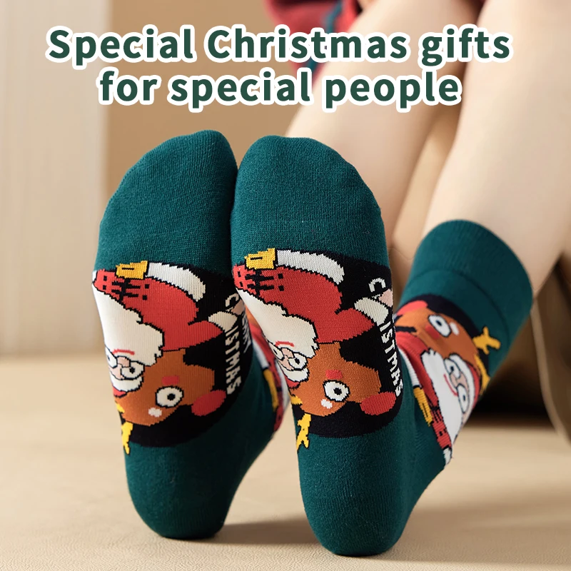 MiiOW 5 Pairs/Lot Christmas Santa Claus Stockings Cotton Socks Set Thick Winter Moose Snowman Christmas Gift for Women or Men