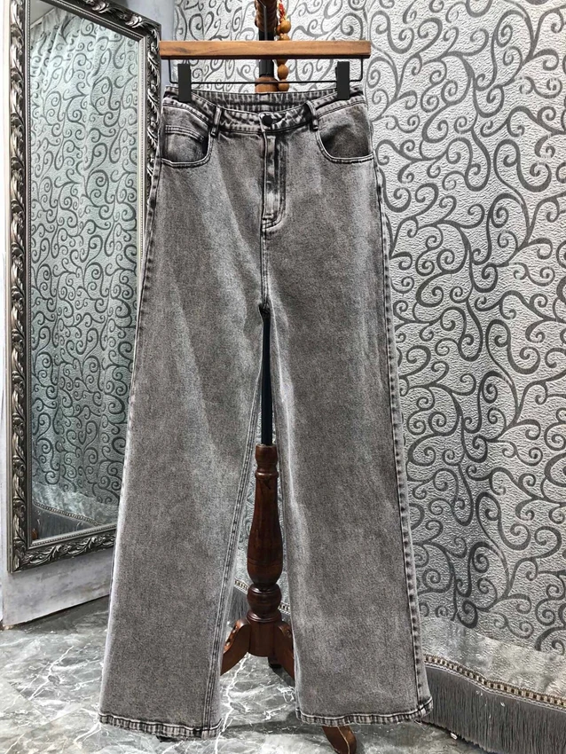 

2022 new women fashion loose casual solid color straight trousers all-match jeans 929