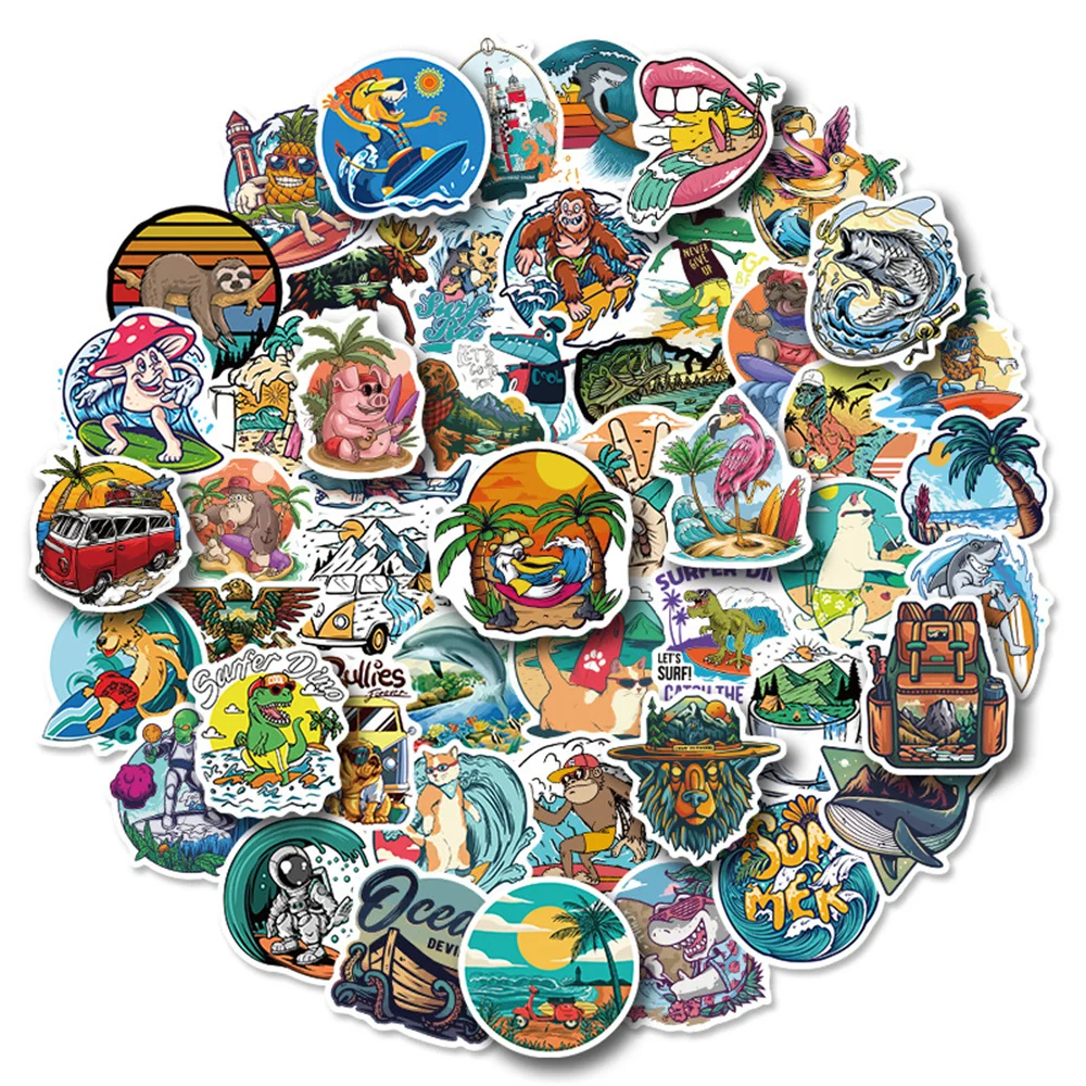 

10/30/50PCS Cartoon VSCO Outdoor Beach Surfing DIY Exquisite Stickers for Luggage Laptop Guitar Ipai Stickers Wholesale