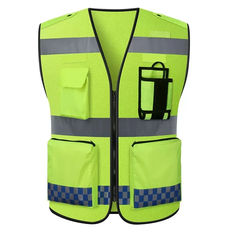 Фото Оранжевый защитный жилет с отражающими полосками, жилет Hi Viz Vis с карманами, светоотражающий защитный жилет для работы №3