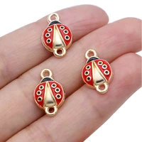 10pcs gold plated enamel beetle ladybug charm connectors for jewelry making bracelet accessories diy handmade craft