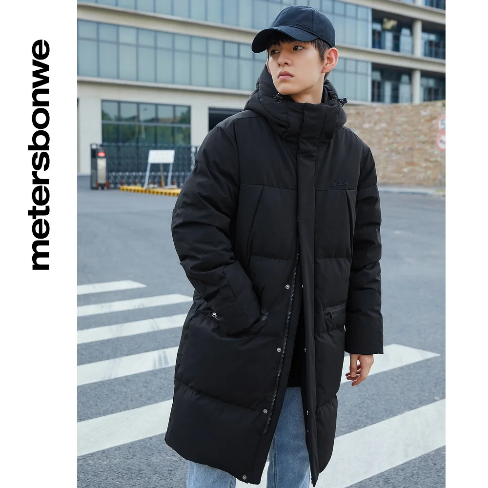 Metersbonwe Long Hooded Down Jacket Men Winter Warm Down Coat  Anti-Snow Solid Color Outerwear Male Thick Jackets Brand Coats