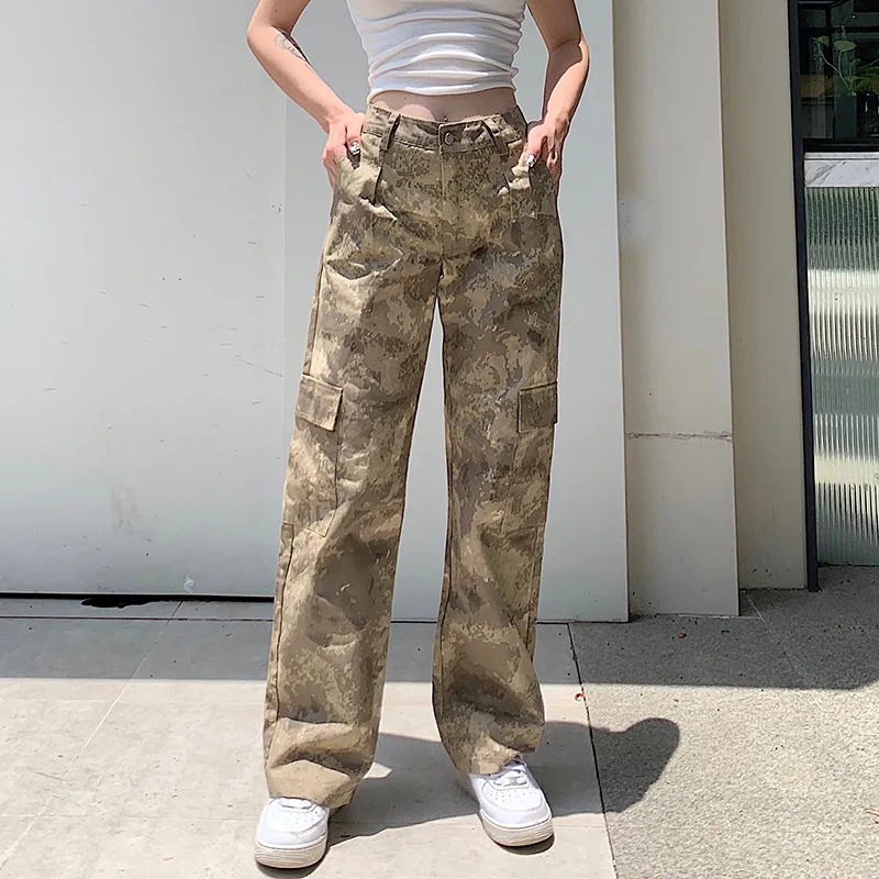 

All-Match Cargo Pants Trousers Summer Womens Camouflage High Waist Straight Pants Casual Loose Female Fashion Streetwear Outfits