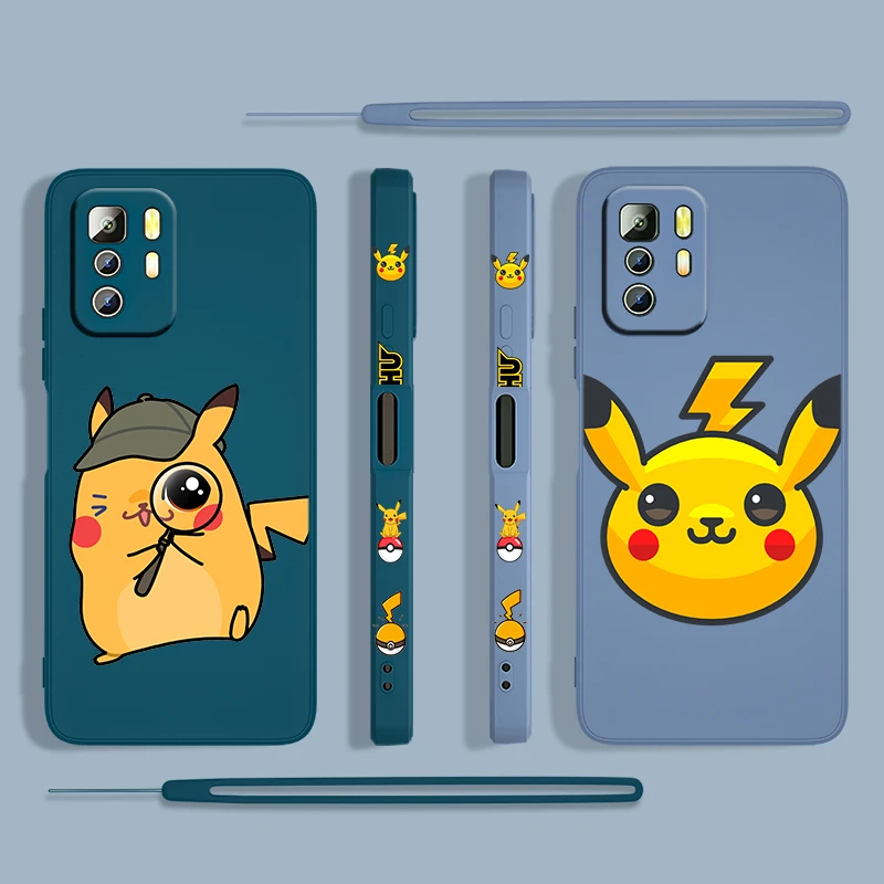 

Cute Anime Pikachu For Xiaomi Redmi Note 11 11S 10 10S 9 9S 9T 8 8T 7 5 Pro 5G Liquid Left Rope Silicone Phone Case Fundas Coque
