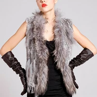 wholesales women genuine knitted rabbit fur tassels raccoon fur trimming vests chalecos para mujer chaleco colorful gilet femme