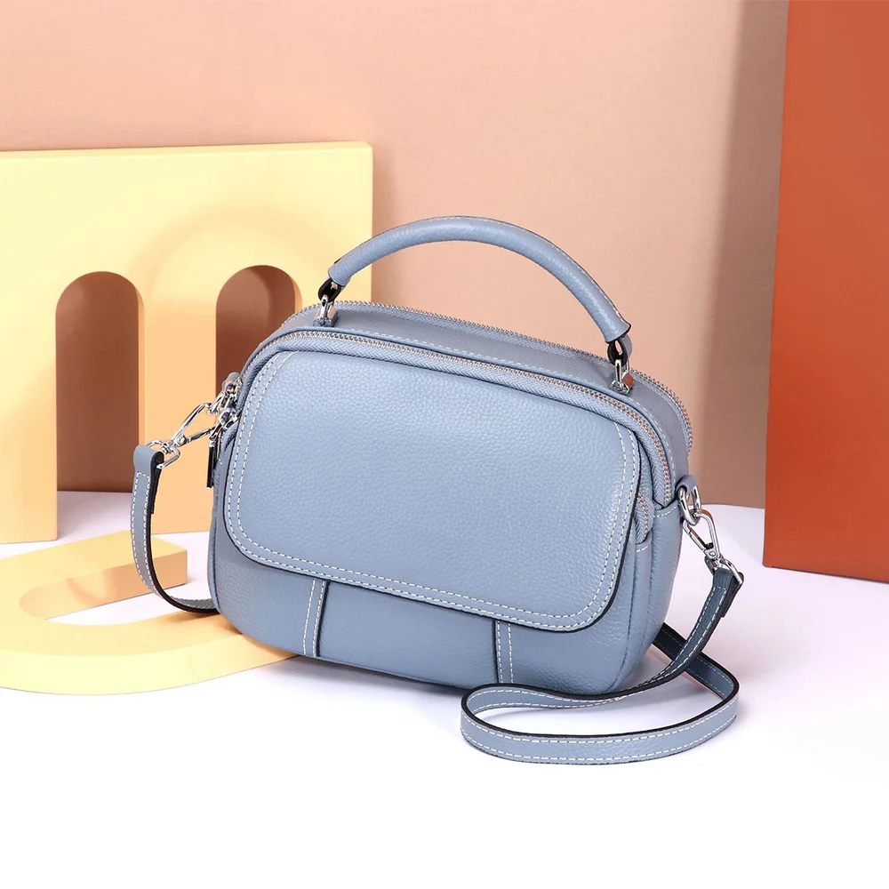 

Summer 2023 Genuine Leather Ladies Shoulder Bags First Layer Cowhide Small Women Handbags Purse High Capacity Zip Crossbody Bag