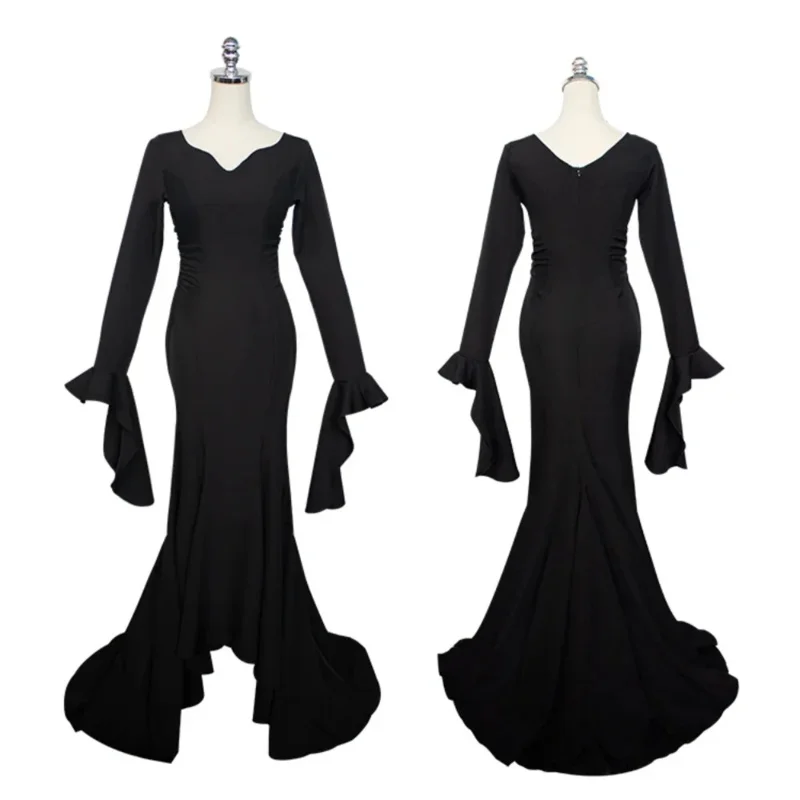 Костюм для косплея Morticia Addams WedMedieval Vampire черное сексуальное вечернее платье