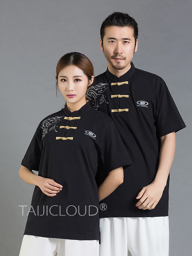Униформа тай-чи с коротким рукавом для мужчин и женщин легкая футболка китайский