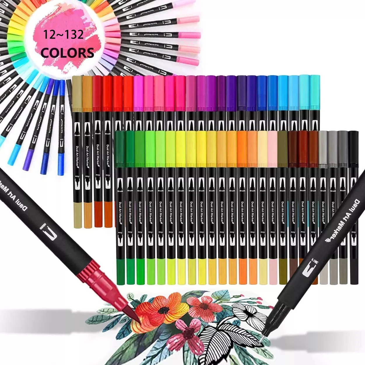 Brush Pen Dual Tip Fineliner Drawing For Calligraphy Painting 12/48/60/72/100/132 Colors Set Art Supplies