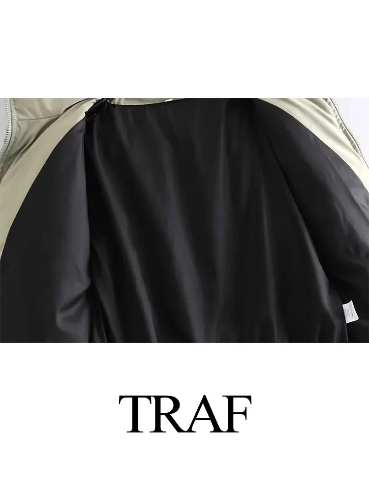 TRAF Women's Cotton Coats Warm Fashion Vintage Solid Long Sleeve High Neck Zipper Pocket Jackets Female Winter Outerwear