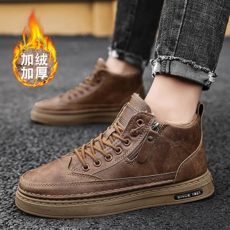 

Autumn Martin Boots Men's 2023 New High-Top Men's Shoes Rhubarb Boots Men's British Style Tooling Winter plus Velvet Cotton Shoe