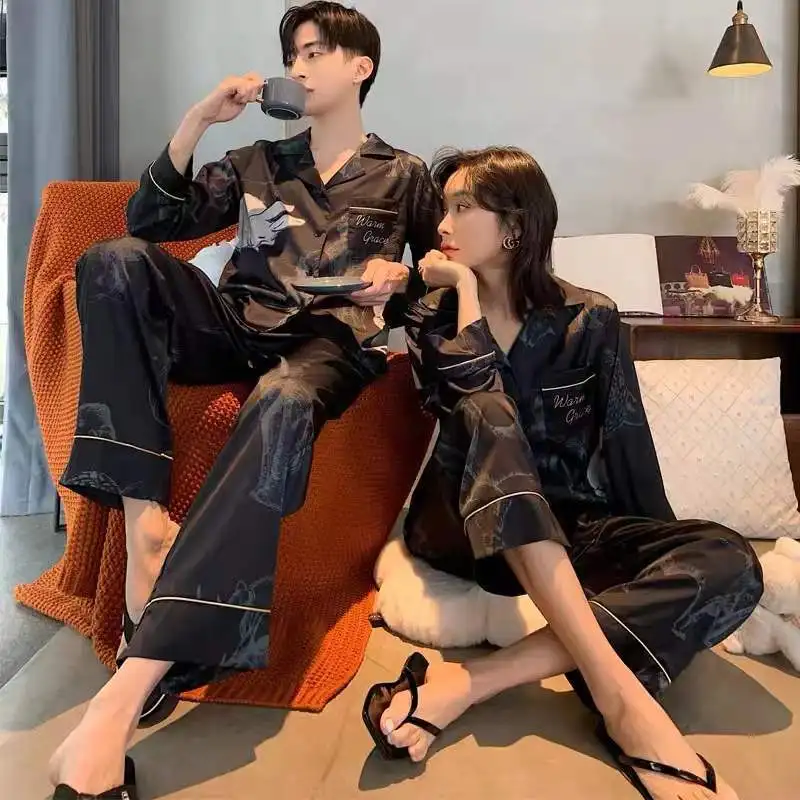 Paragraphs couple pajamas age season long sleeve thin cartoon brim summer lady leisurewear suit men