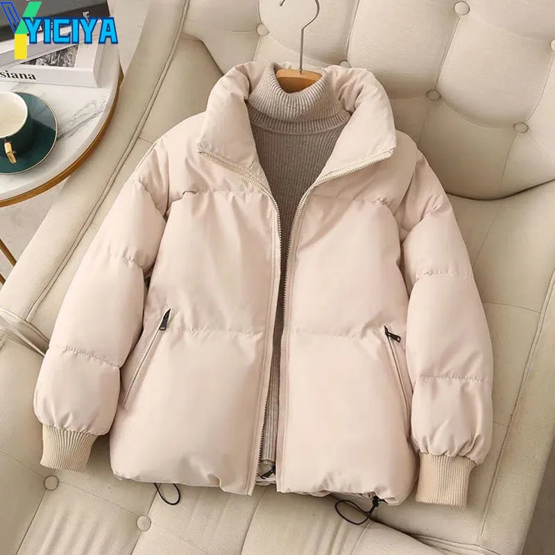 YICIYA Coats Woman Winter 2023 Loose Parkas Fashion Solid Warm Thick Zipper Jackets High Street Casual Cotton Padded Female Coat