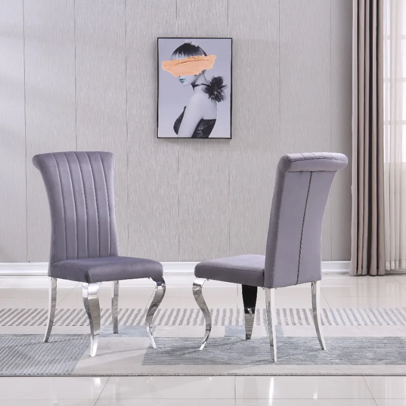 

Современный стиль, набор из 2 мягких стульев без подлокотников с полосками и спинкой, серый бархат [US