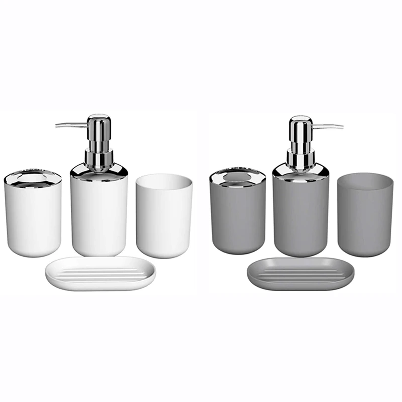 

AFBC 8 Pcs Plastic Bathroom Accessory Set,Bath Toilet Brush Accessories Set With Toothbrush Holder,Toothbrush Cup(Grey&White)