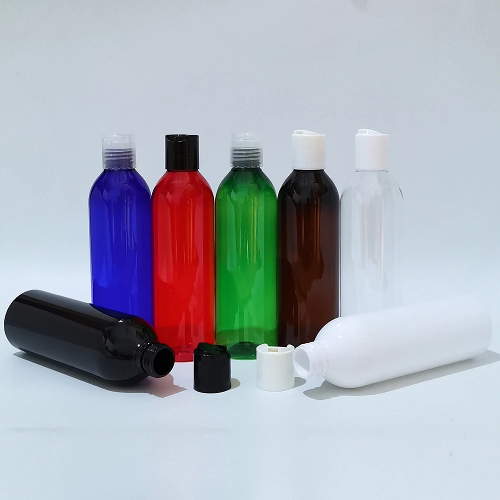 30pcs 250ml Black Empty Round Colored Liquid Soap Cosmetic Bottle Plastic Containers With Plastic Disc Cap PET Lotion Bottle