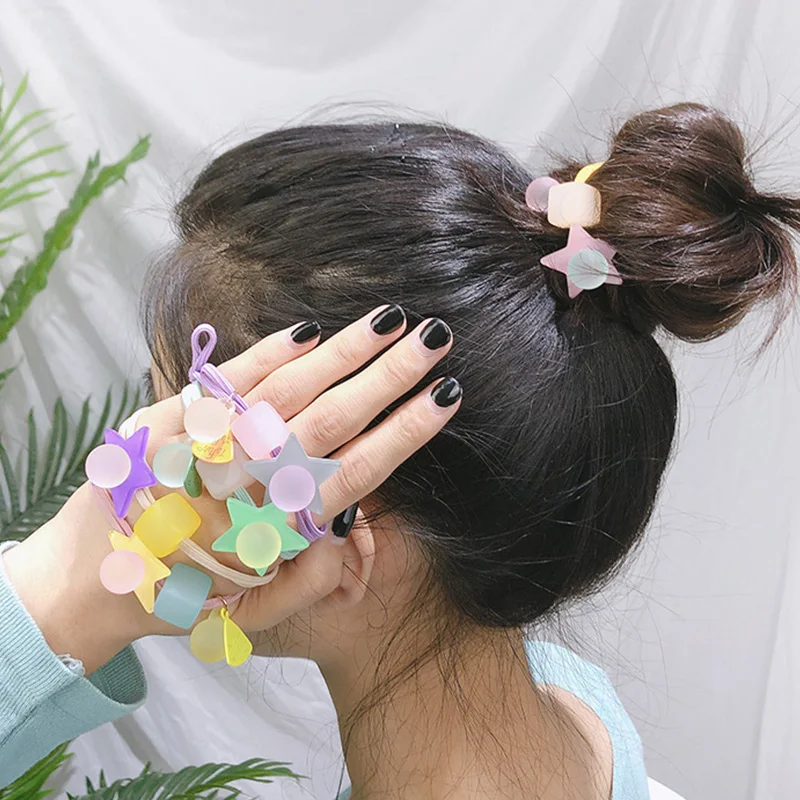 

Детская резинка для волос ярких цветов, прозрачная эластичная лента для волос с пятиконечными звездами, с надписью «Love», Ювелирное Украшение для волос