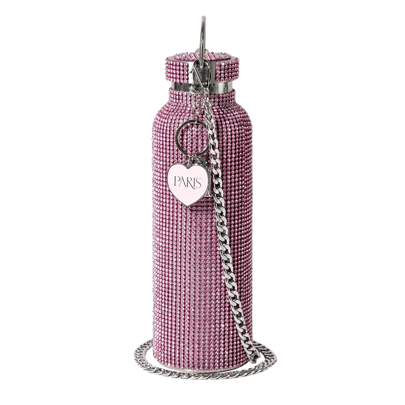 

Rhinestone Stainless Steel Water Bottle with Carry Strap, Pink, 25 fluid ounces