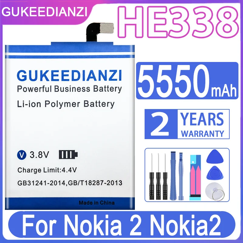 Аккумулятор GUKEEDIANZI HE338 HE 338 5550 мАч для Nokia 2, аккумуляторы Nokia2, аккумулятор + Бесплатные инструменты