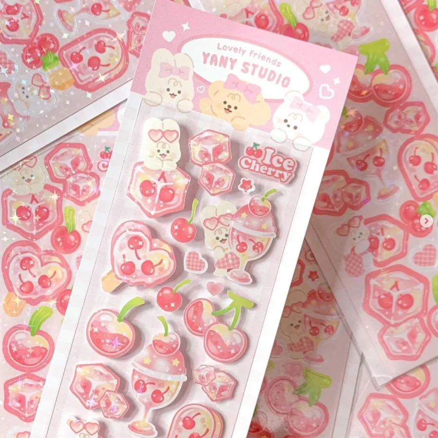 

Cartoon Cute Small Pattern Fruit Ice Cube Sticker Laser Hand Book Notebook Computer Decoration Aesthetic High Value Sticker