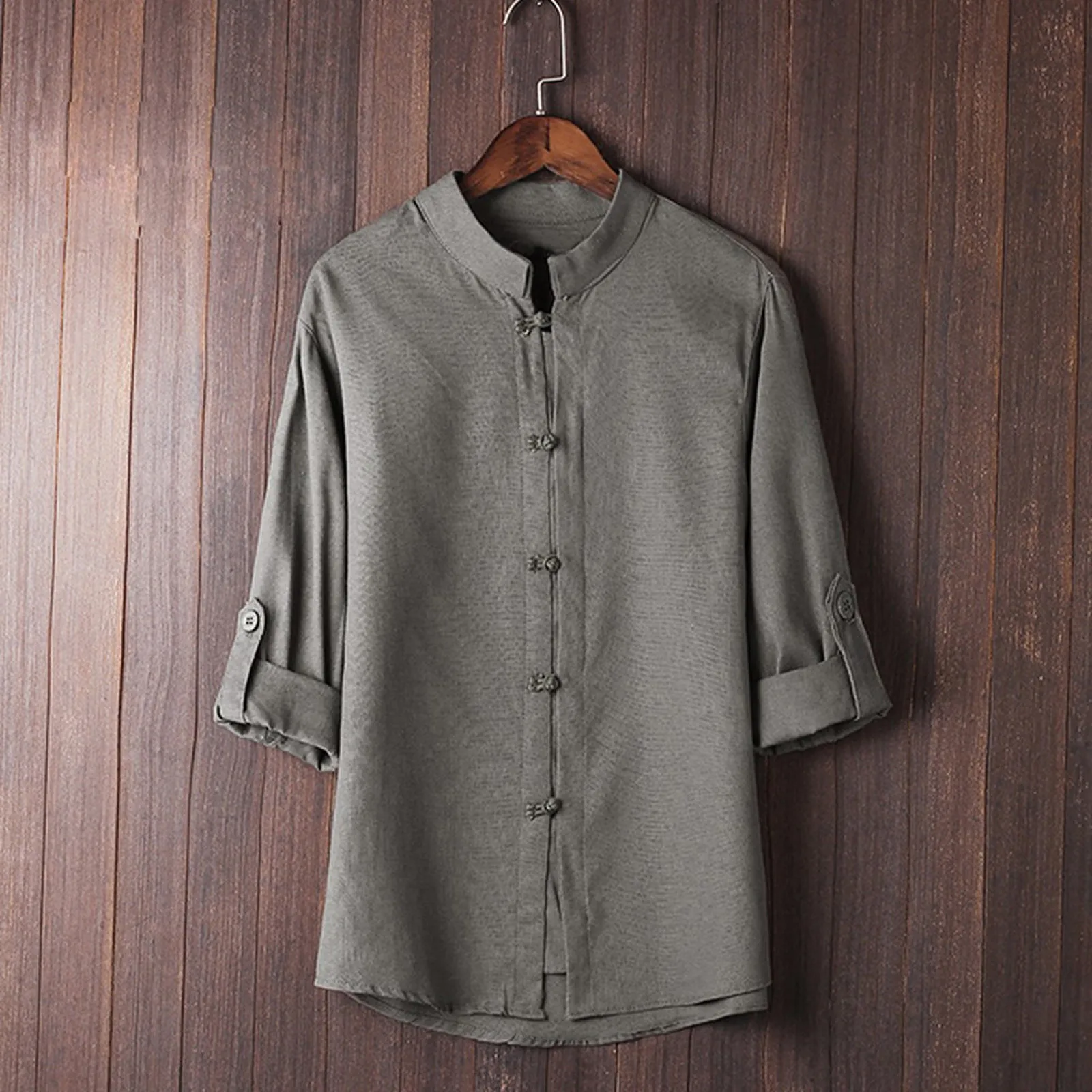 

Men Daily Classic Style Kung Fu Shirt Tops Tang Suit Three Quarter Sleeve Linen Blouse Tops Man Jumpsuit