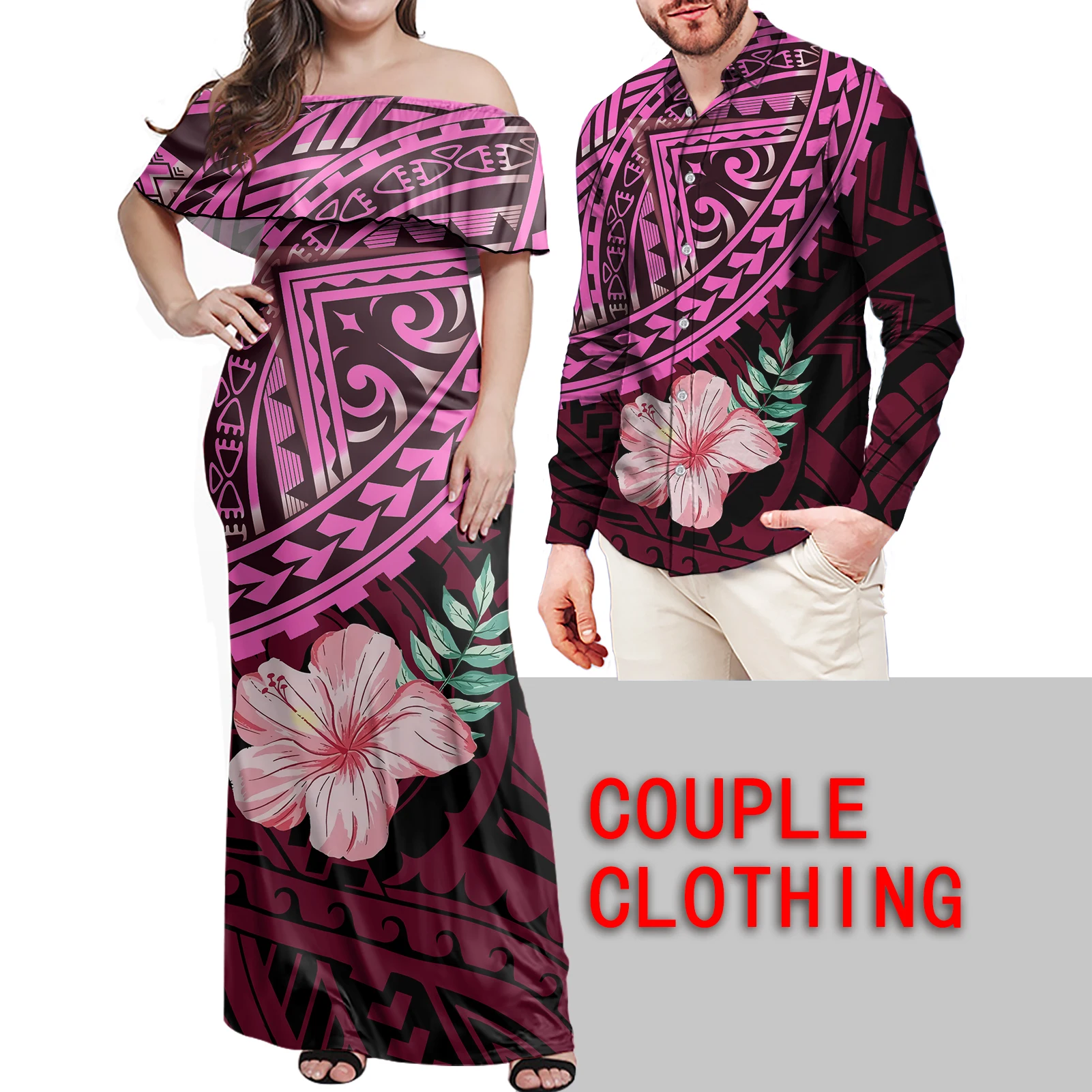 Couple Suit Customized On Dress 7XL Demand Shirt Big Size 6XL Polynesian Traditional Tribe Ethnic Style Mens Long-Sleeve Shirt