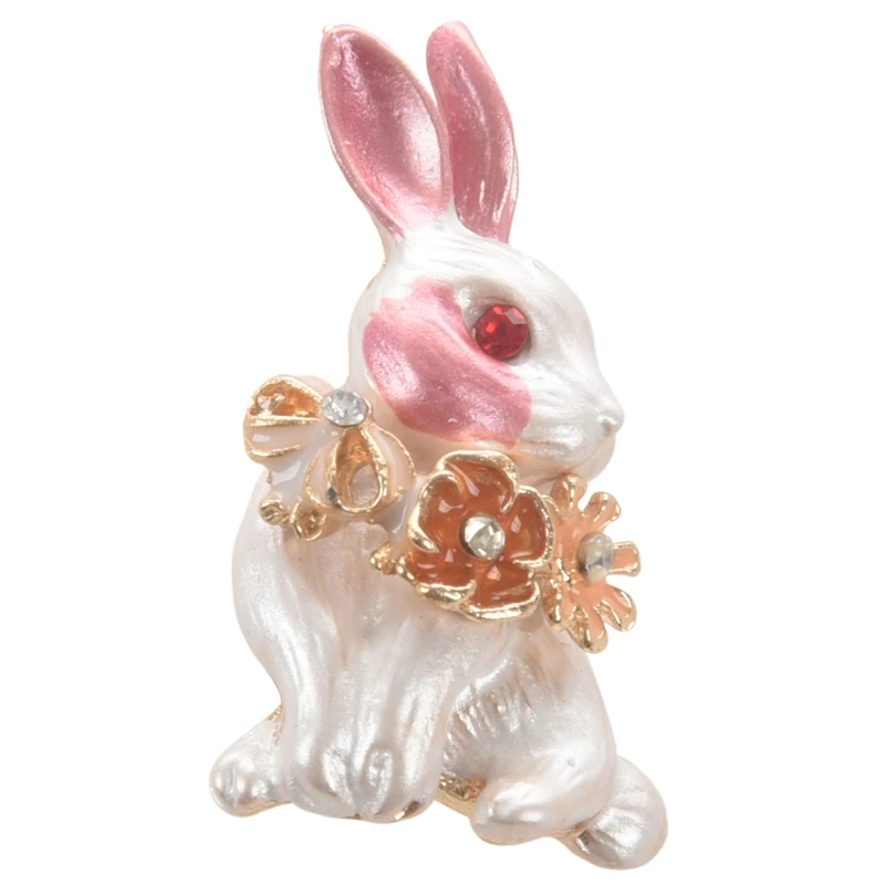 

Pink Rabbit Flower Wrench Enamel Brooches Women Men Alloy Rhinestone Animal Wedding Banquet Party Brooch