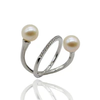 pearl ring aaaa round natural freshwater pearl 925 silver cross double line silver ring 2022 trend index finger ladies ring