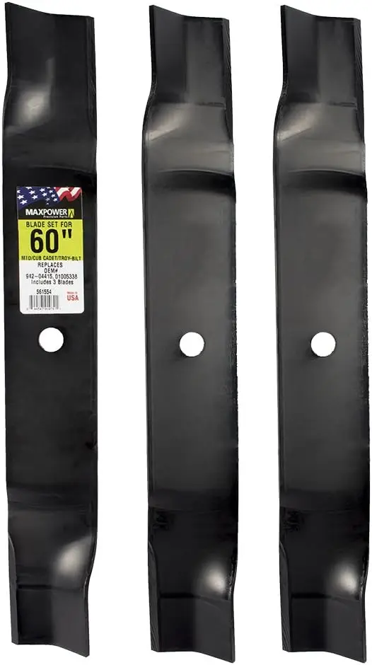 

3 Blade Set for 60" Cut MTD, Cub Cadet, Troy-Bilt, Replaces OEM no. 02005019, 1005338, 94204415, black